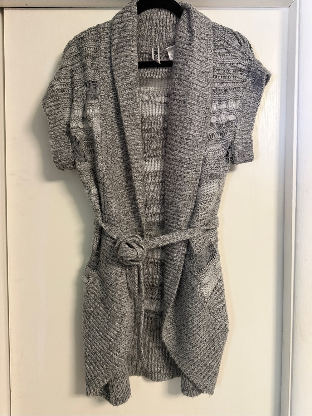 Gray Knit Belted Sweater Vest by Buckle